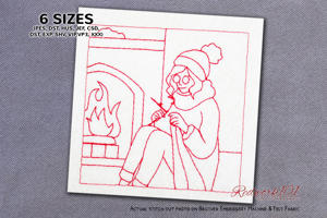 Woman Knitting by a Cozy Fireplace