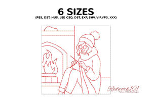 Woman Knitting by a Cozy Fireplace