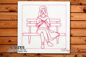 Woman Knitting on a Bench