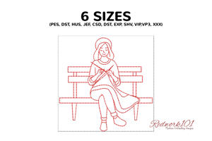 Woman Knitting on a Bench