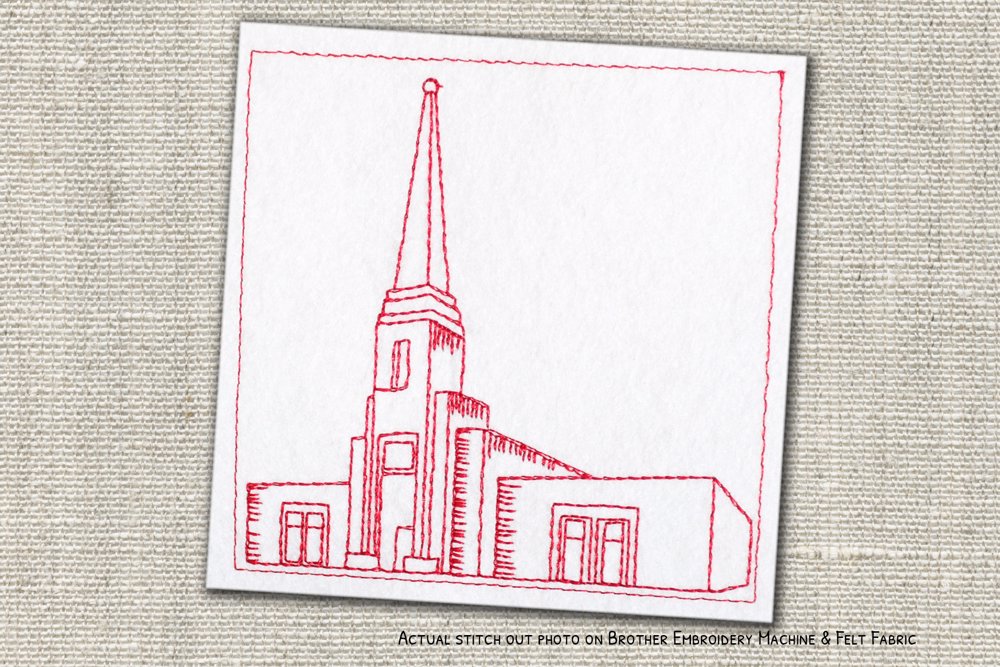 Abidjan Ivory Coast LDS Temple Redwork Embroidery Pattern