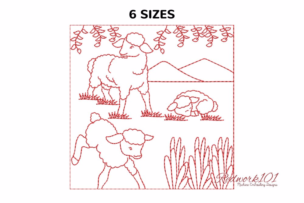 Three Sheep Grazing in Field