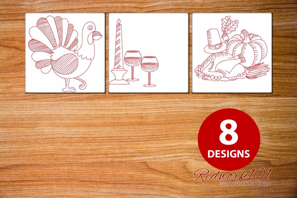 8 Thanksgiving Redwork Patterns