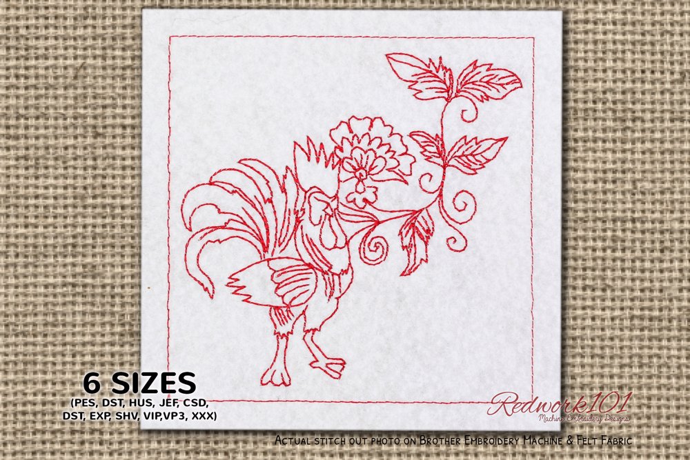 Rooster with Floral Pattern