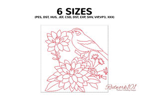 Skylark birds and Dahlia flower