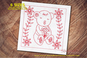 Pleasant Bear Sitting and Holding Flowers