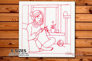 Woman Knitting at Home
