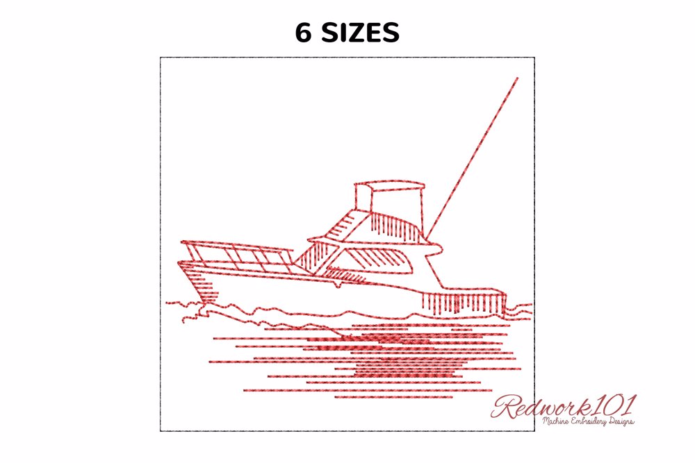 Fishing Boat - Lineart Machine Embroidery Designs - Redwork101