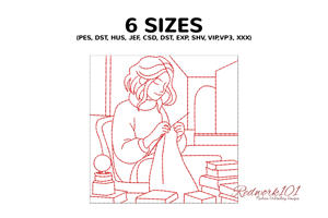 Woman in a Little Bookstore Knitting