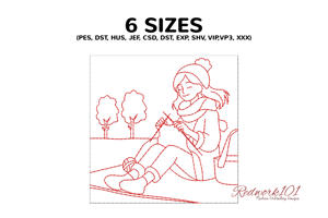 Woman Knitting in Park