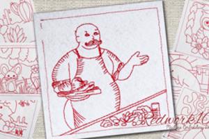 Cook with Mustache carrying tray of Vegetable