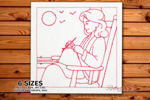 Woman Knitting on a Porch