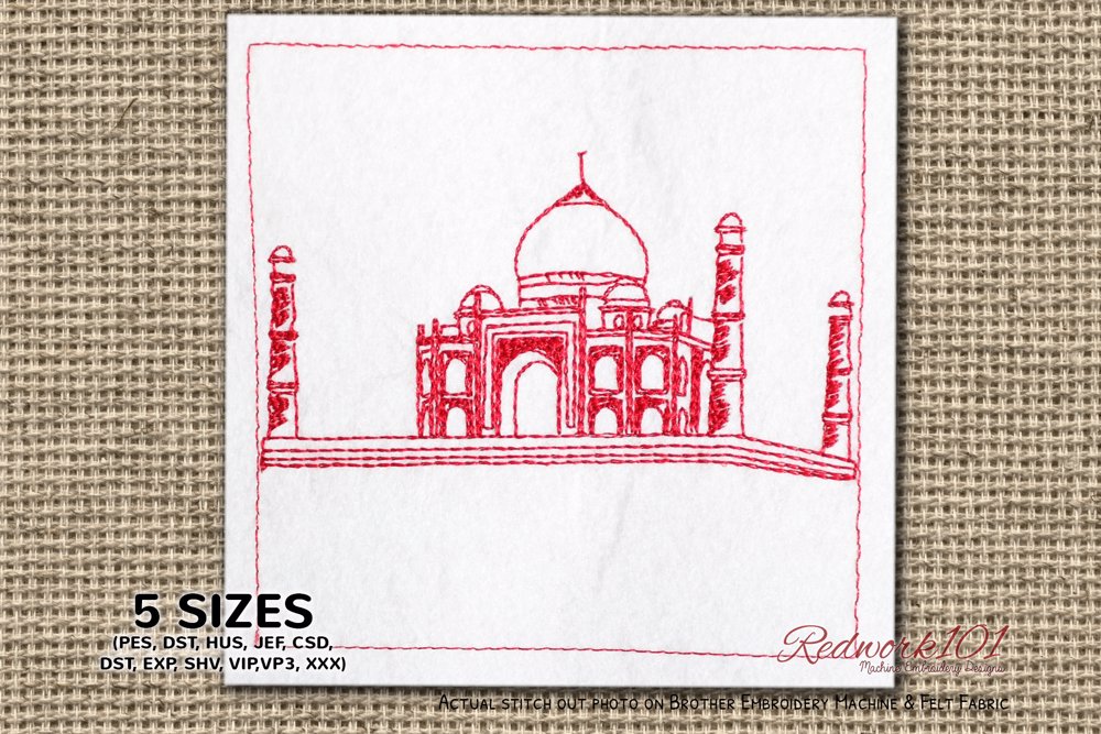 Taj Mahal Redwork Embroidery Pattern