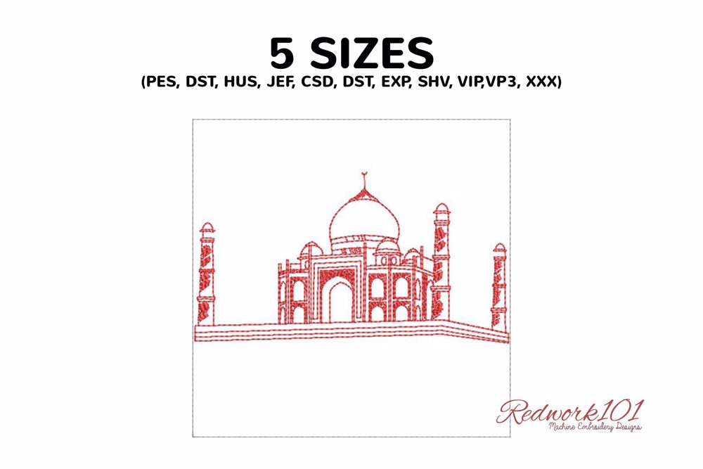 Taj Mahal Redwork Embroidery Pattern