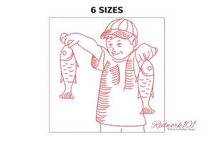 Boy with fish Caught in Hands